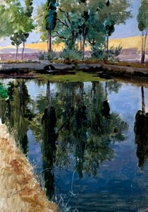 Reflejos de álamos en el río de Enrique Simonet